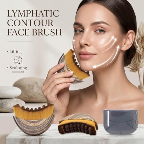 Image of New Lymphatic Contour Face Brush, Manual Facial Sculpting & Lymphatic Drainage Massager, Ergonomic Hypoallergenic Soft Bristles Brush for Anti-Puffiness, Detox & Lift, Improves Skin Glow & Absorption {PACK OF 1}