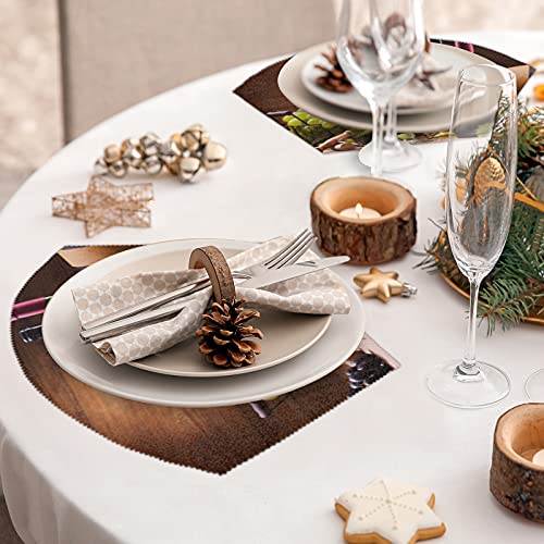 Wine Glass Grapes Round Table Placemat Set Of 4, Retro Wooden Background Wedge Place Mats Non Slip Washable Heat Resistant Table Mat For Indoor Home Kitchen Dining Table Runner Decor #TOP7