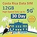 Produktbild NUR Daten für Costa Rica, SIM-Karte 30 Tage| 10 GB Hochgeschwindigkeits-Internetdaten mit bis zu 5G| kostenloses Roaming in El Salvador, Guatemala, Nicaragua und Panama| Keine Aktivierung erforderlich