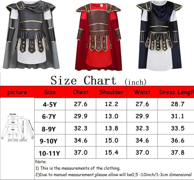 HAPNBCELE Boys Roman Gladiator Costume and Roman Soldier Costume in Halloween Christmas party costumes i World Book Day(Blue,4-5Y) - Image 3