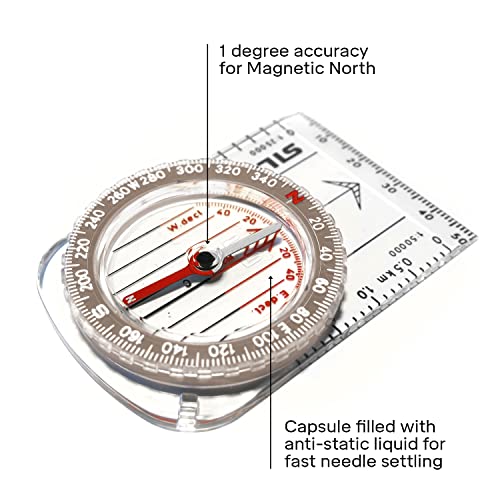 Silva Outdoor Compass, Classic, Brújula pequeña para principiantes y niños, escalas de mapa 1:25k y 1:50k, caja giratoria, brújula para senderismo y caminata, mini brújula miniatura 4