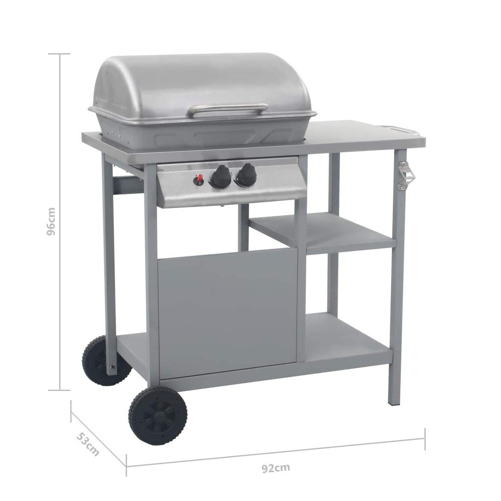 Grill gazowy z 2 palnikami i stolikiem pomocniczym, stacja grillowa do ogrodu i na taras, stal nierdzewna i stal malowana proszkowo, moc 5,5 kW