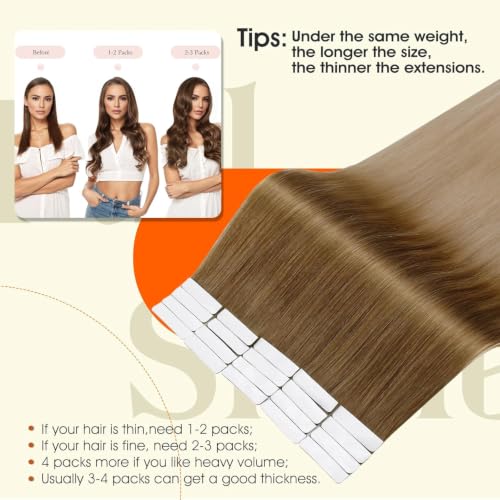 Image of Full Shine Injected Tape in Hair Extensions, Chestnut Blonde 18 Inch