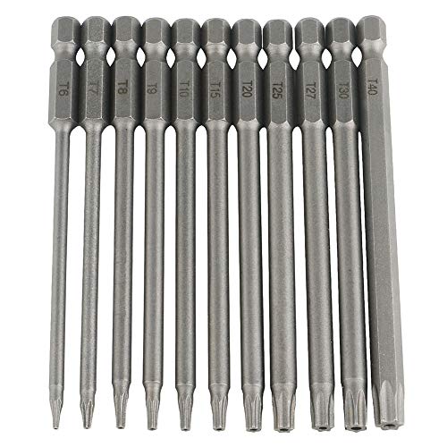 11 Stück Torx lang Schraubendreher Bit Set 1/4" Magnetisch Sternenkopf Schraubenziehe Set T6-T40 100mm Lang Sechskant Schaft Elektrische Torx Bits Satz Werkzeuge (11pcs)
