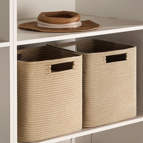 UBBCARE Set of 4 Storage Basket-12 X 12 X 12 in, Cotton Rope Basket for Shelves, Toys, Book, Cube Storage Bins with Handles, Woven Storage Basket for Organizing, Brown by UBBCARE - Image 6