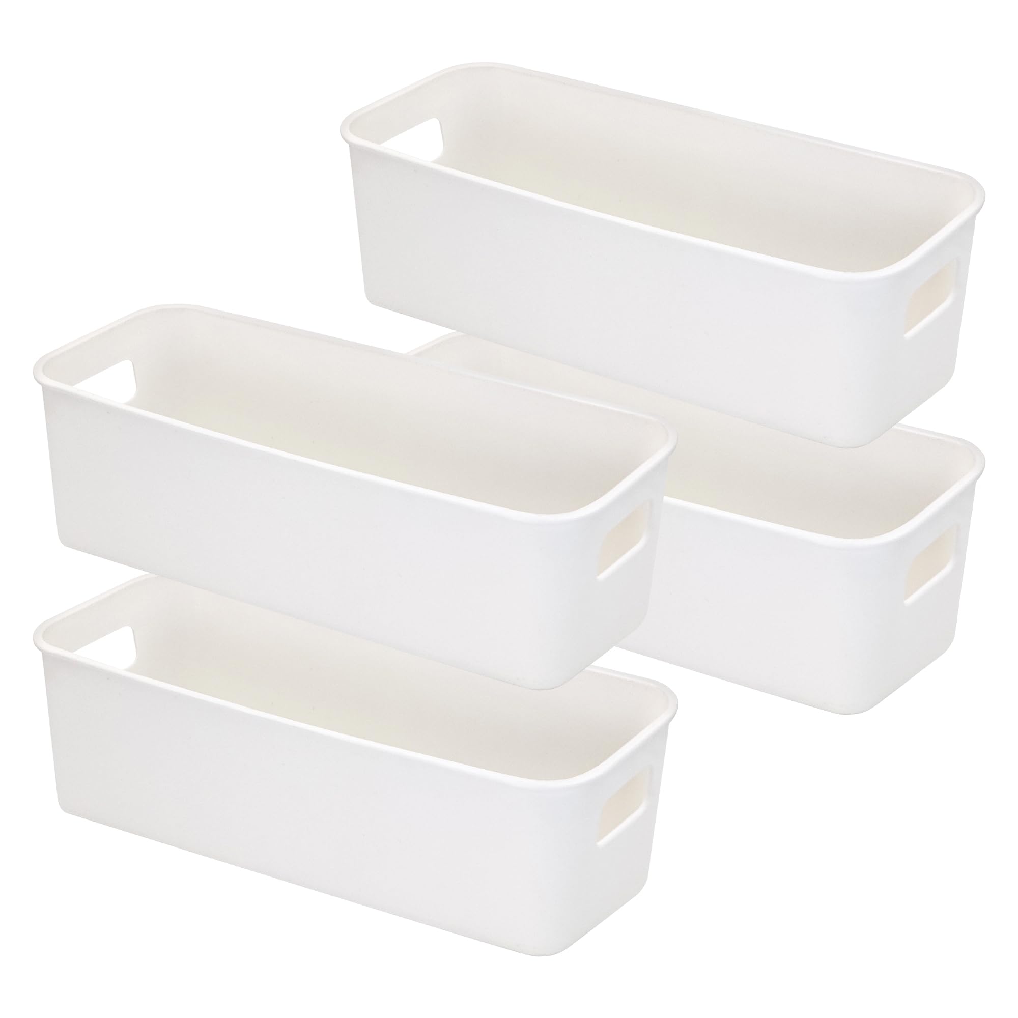 LYLIDIA Petite Boîte de Rangement Plastique 4 PCS Panier Rangement Cuisine Boîte Rangement Rectangulaire Blanche Bac Rangement Plastique Étroite Boite Rangement Salle de Bain Placard Bureau Maison