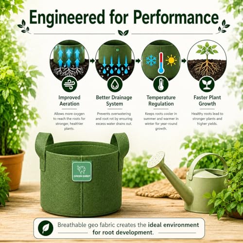 GREENSHEEP Geo Fabric Grow Bags, 12x12 Inch, 3 Pcs, Green - Image 3