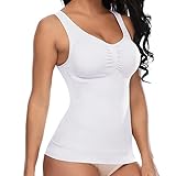 DUNSBY Camiseta Reductora Mujer Faja Moldeadora clásica con Control de Abdomen for Mujer, con Sujetador Acolchado, Chaleco elástico, Moldeador Corporal, corsé Adelgazante y Elevador.(White,M)