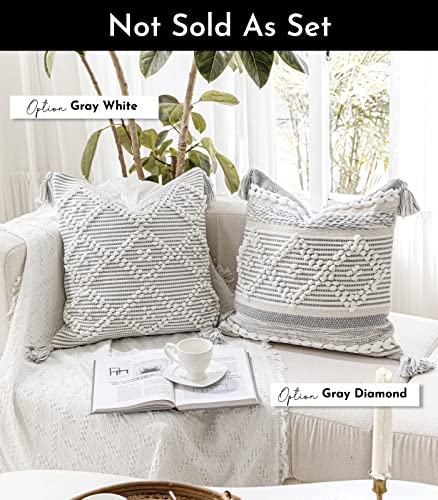 Blissblush Gray White Boho Decorative Throw Pillow Case 20X20, Cream White Bohemian Accent Pillow Cover, Woven Textured Pillow Cover, Modern Boho Pillow For Couch, Couch Decorative Pillow (Pack Of 1) #TOP3