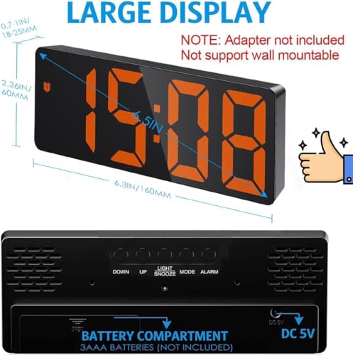 Image of AMIR Digital Alarm Clock, LED Clock for Bedroom, Electronic Desktop Clock with Temperature Display, Adjustable Brightness, Voice Control, 12 /24H, 6.3 inch Large Display for Home, Bedroom, Office | Temperature Display, Voice Control, Dimmable Brightness, 12 /24H Electronic Desktop Clock for Home & Office