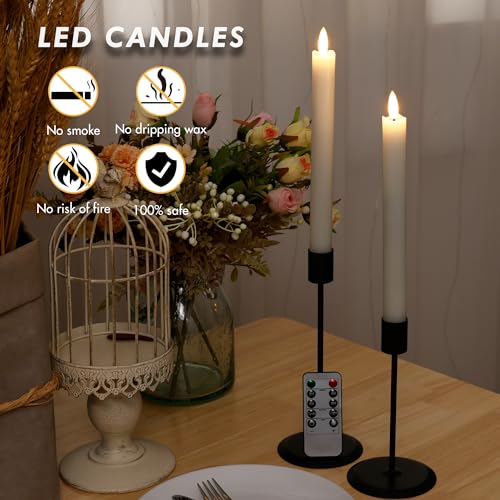 Image of Flameless Taper Candles with Rmote, 9.6 inch Real Wax Battery Operated Candles with 3D Wick, Led Candle Flickering Candlesticks, Electric Candle for Home, Wedding, Party, Decor, White