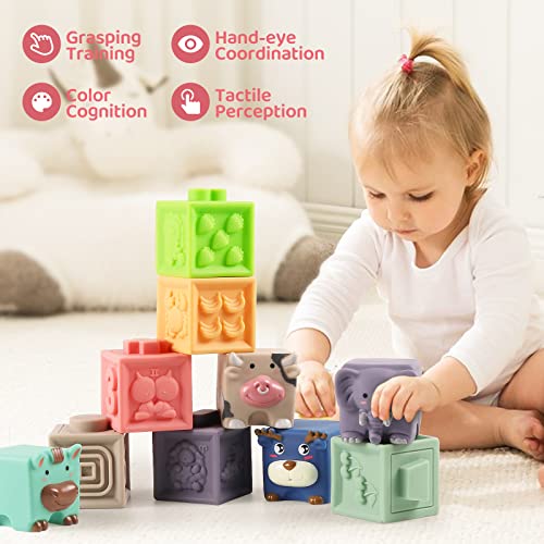 12 Stück Baby Bausteine Spielzeug Stapelwürfel Bauen Motorikspielzeug Baby Beißring, Lehrreich Lernspielzeug mit Zahlen Tiere Formen Texturen für Baby ab 6 9 12 Monate - Image 5
