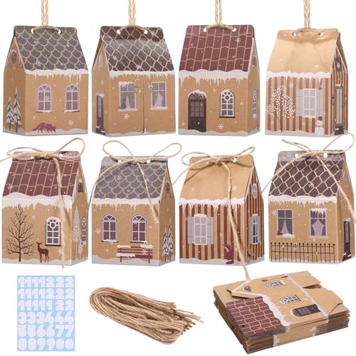 Weihnachtstüten - Geschenkbox klein - Adventskalender zum Befüllen - 24 Häuser-Schachteln DIY Bastelset - Geschenktüten Weihnachten & Geschenkverpackung