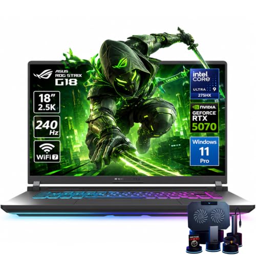 Image of ASUS ROG Strix G18 Gaming Laptop, 18 inch 2.5K 240Hz Nebula Display, Intel 24-Core Ultra 9 275HX(Up to 5.4GHz), GeForce RTX 5070, 32GB DDR5 RAM, 2TB PCIe Gen4 SSD, Wi-Fi 7, RGB Backlit KB, Windows 11 Pro