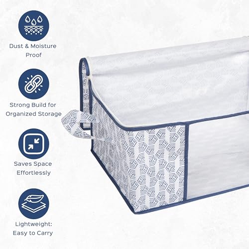Image of Homestrap Set of 6 Heavy-Duty Clothes Storage Bag - 30L Capacity | Moistureproof & Dustproof Saree Cover Bags | Ideal Wardrobe Organizer for Sarees, Suits, Shirts, Kurtis & More - White