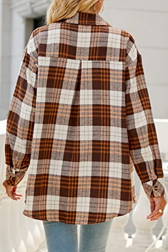Image of CHYRII Womens Button Down Flannel Shirts Long Sleeve Plaid Shackets Business Casual Blouse Top