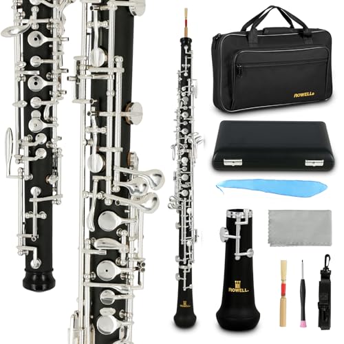 ROWELL Professional Oboe C-key Silver-plated Key Oboe Semi-automatic System Composite Wood Body Comes with Reed and Carrying Case Ideal for Beginners School Bands and Music Exams