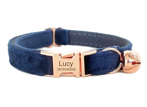 Cat Collar Personalized with Name Engraved and Bell, Customized Velvet