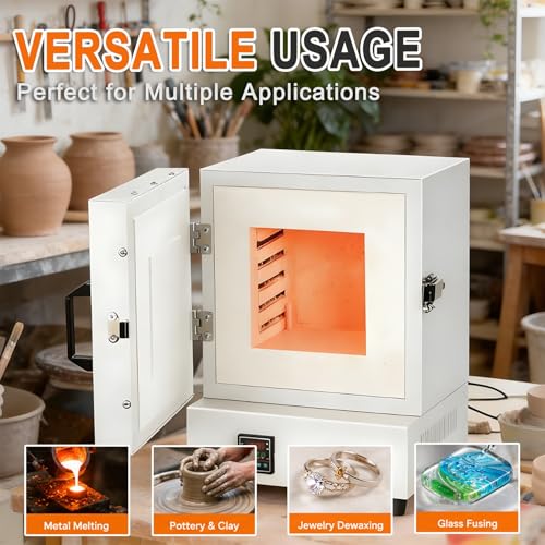 Image of 2000W Electric Kiln for Jewelry Making, 0-2102℉ /1150℃ Muffle Furnace, Temperature Control Pottery Kiln, Heat Treat Oven for Jewelry Making, Metal Casting, Pottery Glazing and DIY Projects