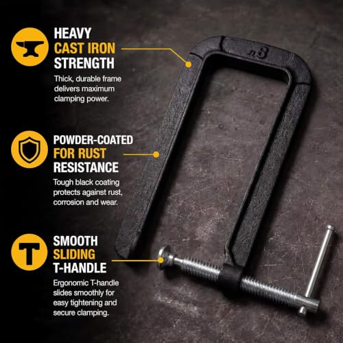 Image of 12 Inch Deep Throat C Clamp, Heavy Duty Cast Iron C-clamp for Woodworking, Welding, Metalworking & DIY Projects, Extra Deep Reach, Powder Coated Rust Resistant Frame