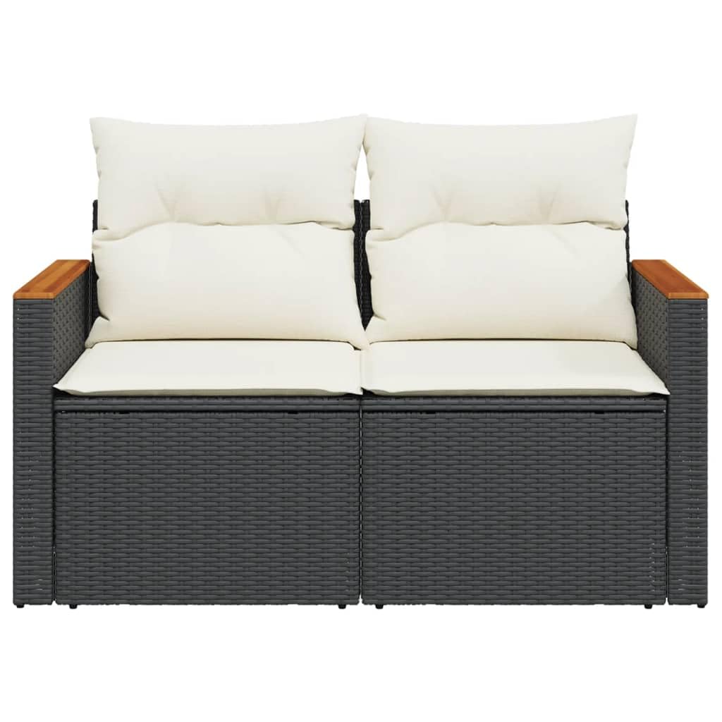 IKAYAA Divanetto da Esterno 2 Posti con Contenitore Divano da Giardino in Polyrattan Salotto da Giardino in Polyrattan Set da arredo per Esterno con Cuscini-Nero e Bianco-2 pz