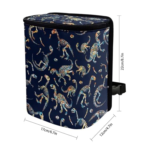 Image of Dinosaur Print Car Accessories Back Seat Multipurpose Cars Trash Can with Lid, Leak Proof Waterproof Hanging Car Garbage Can for Road Trip Travel