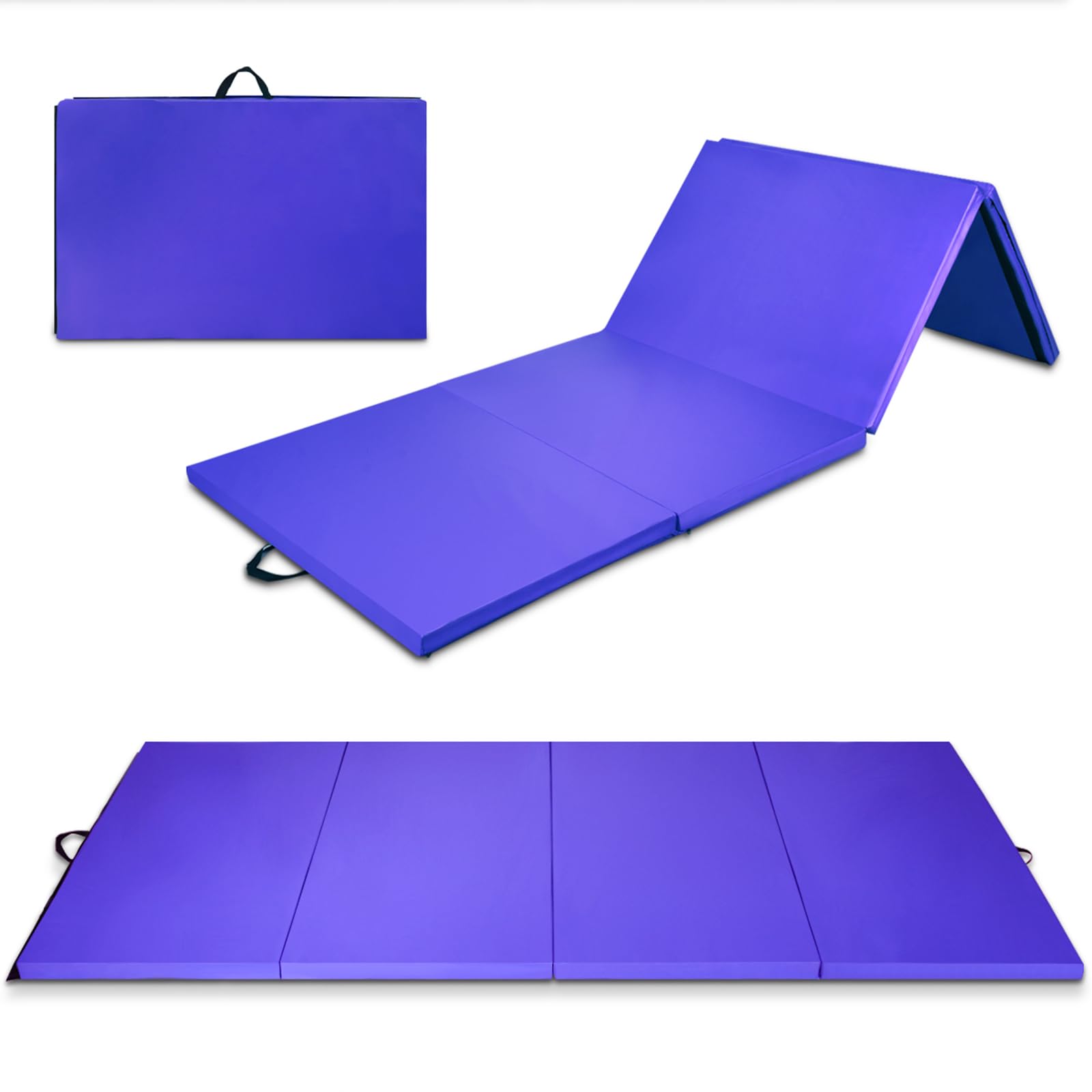 GYMAX Tappetino da Yoga, 300 x 116 x 5 cm, Materassino per Ginnastica, Spesso 5 cm, Manico Portatile e Pieghevole, Viola
