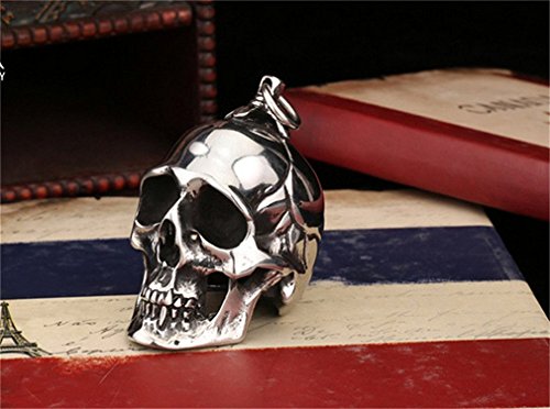 Pamtier Mens Gothic Biker Large Heavy Skull Stainless Steel Pendant Necklace Silver Black, Small, No Chain #TOP2