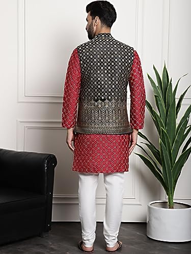 Image of SOJANYA (Since 1958 Men's Silk Blend Kurta and Pyjama with Nehru Jacket