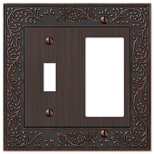 Image of Amerelle 43TRVB English Garden Wallplate, 1 Toggle / 1 Rocker, Cast Metal, Aged Bronze, 1-Pack