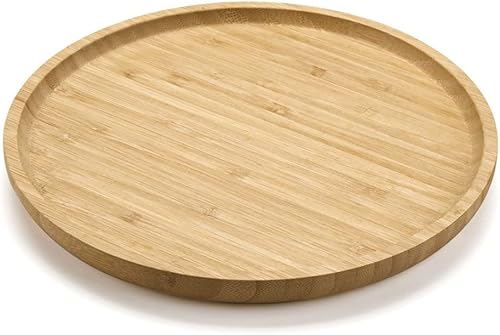 Miniatura 4 de Bandeja redonda de bambú, platos de madera, plato de madera para servir, tabla de servir charcutería para cenarmesa auxiliar, 11.8 pulgadas