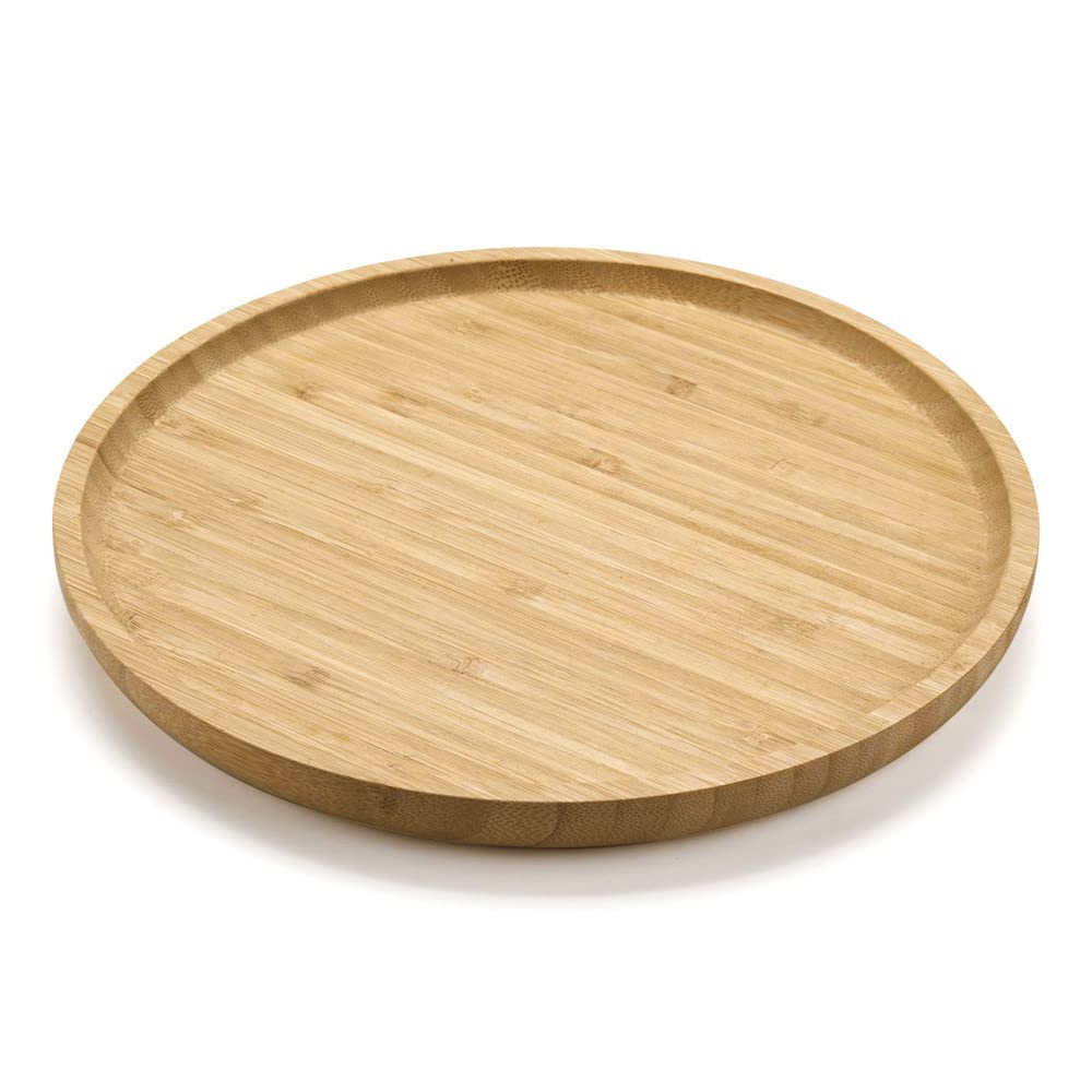Round Bamboo Tray, Wood Serving Tray, Wooden Platter, Wood Charcuterie Board, Decorative Tray for Coffee Table, 9.8 inch