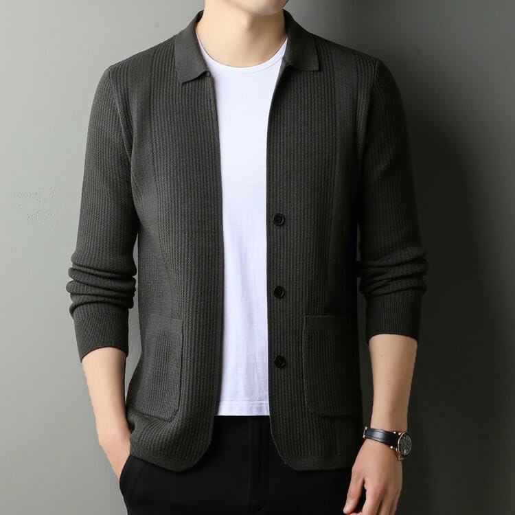 Men's Spring Autumn Winter Casual Lapel Thin Korean Style Knit Cardigan3