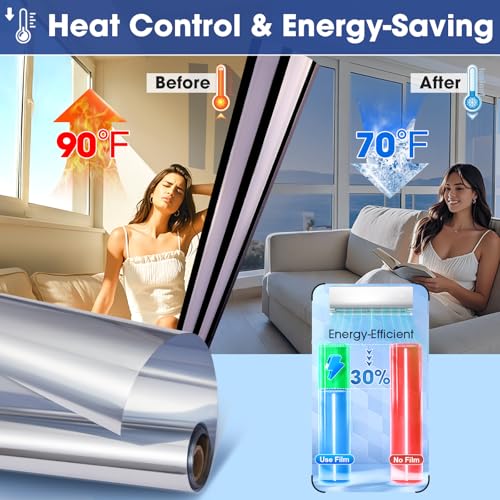 Beautysaid One Way Window Film Privacy Film for Glass Windows Heat Control Reflective Mirror Window Tint Film Home - Image 4