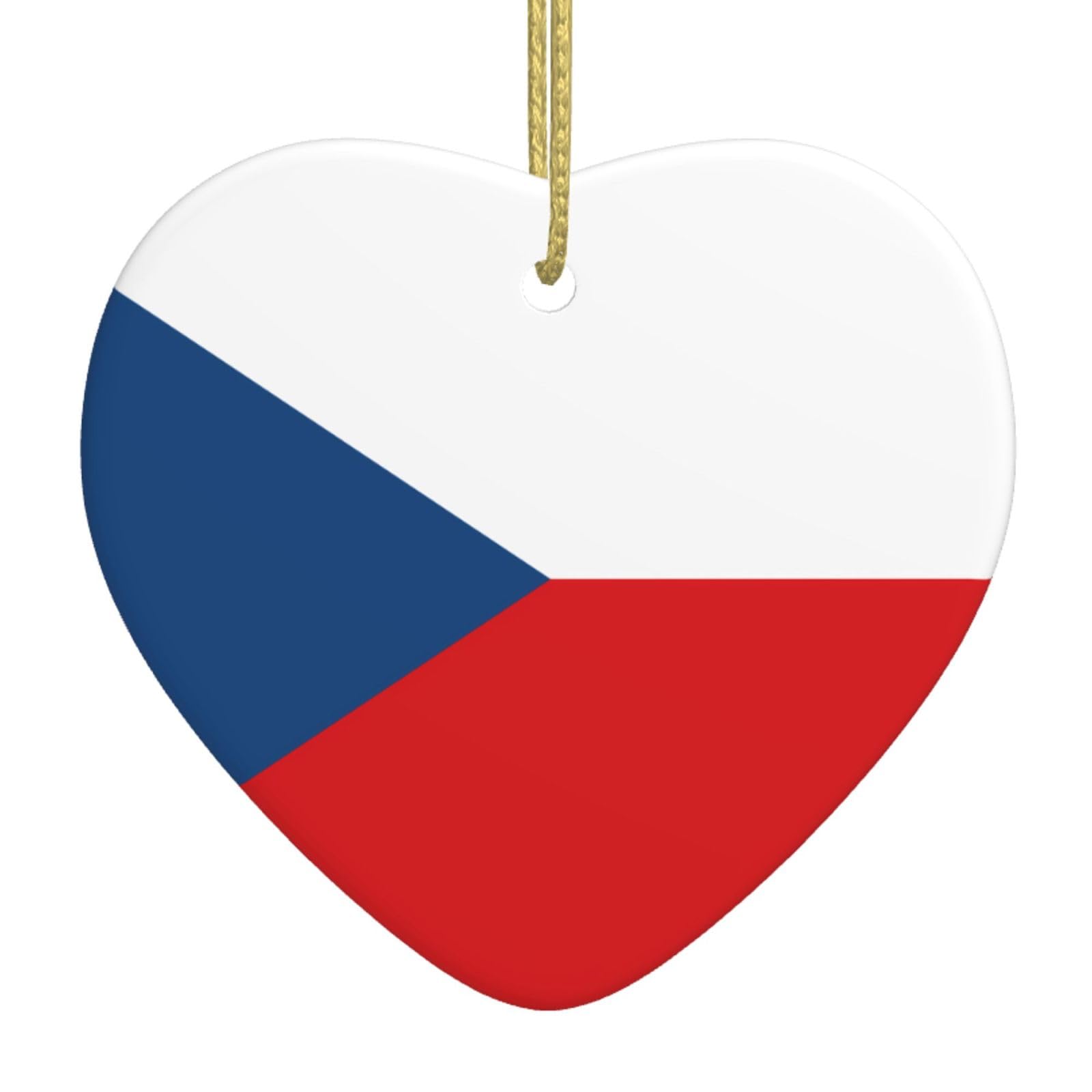 Flag of The Czech Republic Ceramic Christmas Heart Pendant with Silk Thread, Christmas Tree Home Decoration