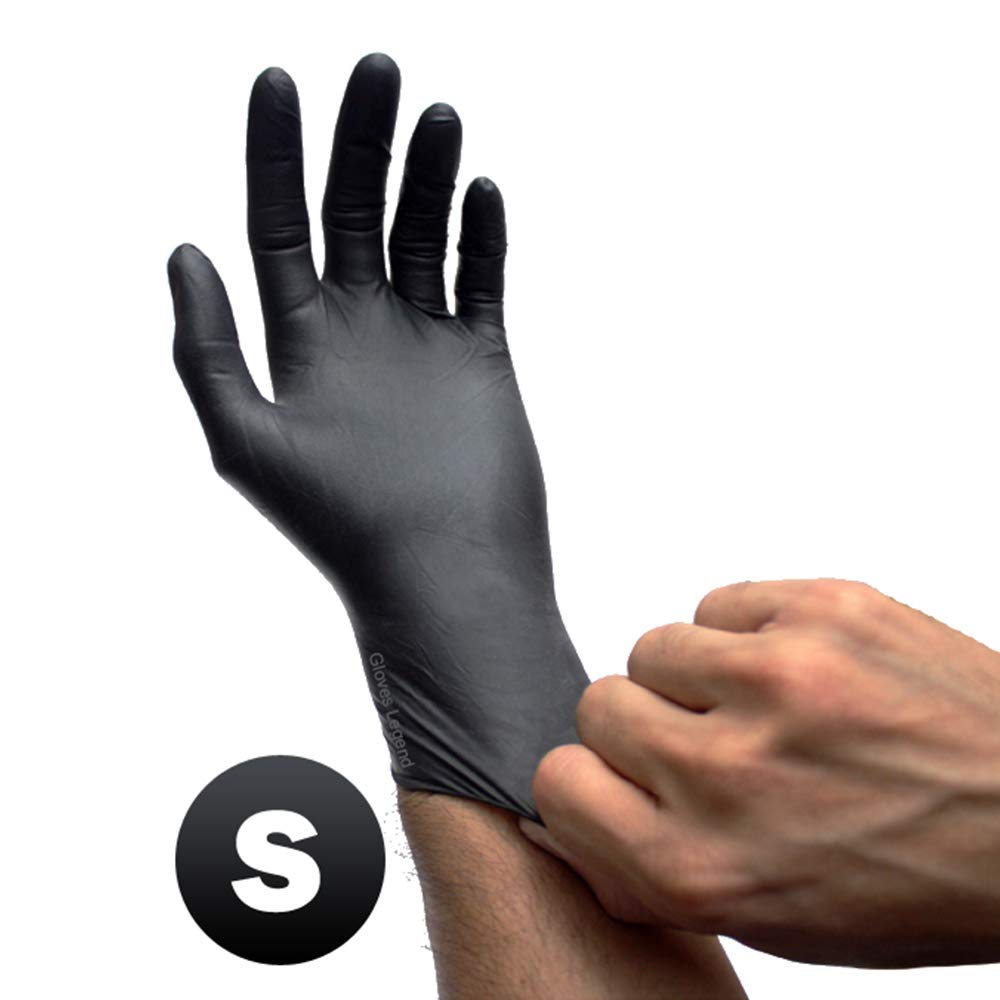 Gloves LegendBlack Latex Powder Free Disposable Tattoos Piercing Industrial Gloves - Size Small - 100 Goves/Box