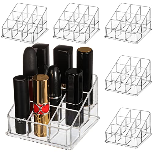 Image of Foraineam 6 Pack Lipstick Holder Organizer, 9 Spaces Clear Lip Stick Storage Stand Container, Small Cosmetic Beauty Makeup Display Cases for Lipsticks, Lipgloss, Brushes, Bottles