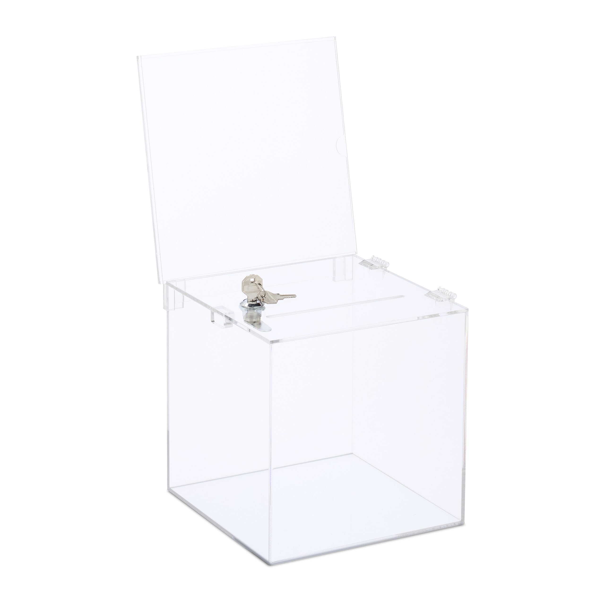 Relaxdays Urne spacieuse en Acrylique, Couvercle Pratique, 2 clés, H x L x P : 40,5 x 21 x 25 cm, Transparente