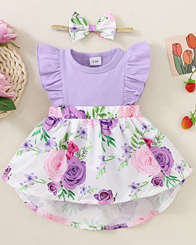 Newborn Baby Girl Dress Infant Romper Outfits Ruffle Short Sleeve Dresses Baby Summer Dress Purple Baby Girl Clothes 0-3 Months #TOP1