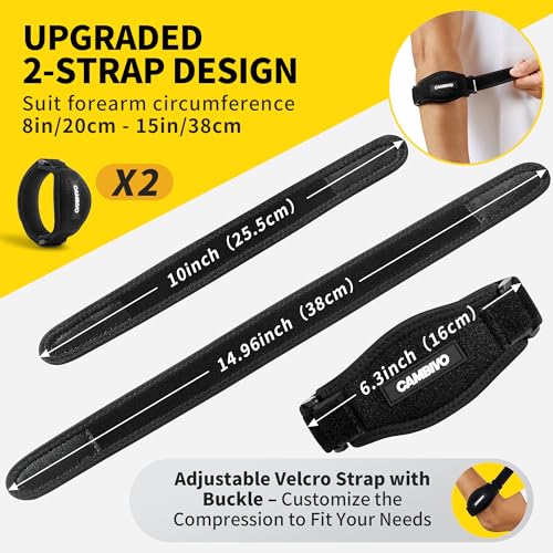 Image of CAMBIVO 2 Pack Tennis & Golfer's Elbow Brace, Counterforce Compression | Dual Adjustable Strap, Honeycomb Terry Lining, Breathable, Low-Profile Buckle, Forearm Support, for Tendonitis, Gym, Typing