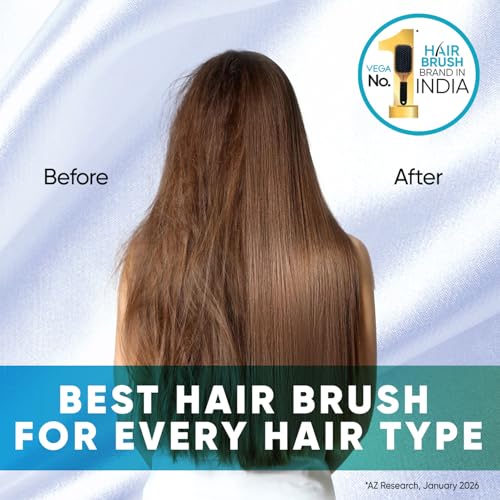 Image of Vega Compact Cushion Hair Brush Air Cushion Base Ball Tipped Nylon Bristles Anti-Tangle Scalp Massaging Detangling Brush for Women Men, Travel Friendly Wet Dry Hair Brush, Grooming & Styling (E31-CB)