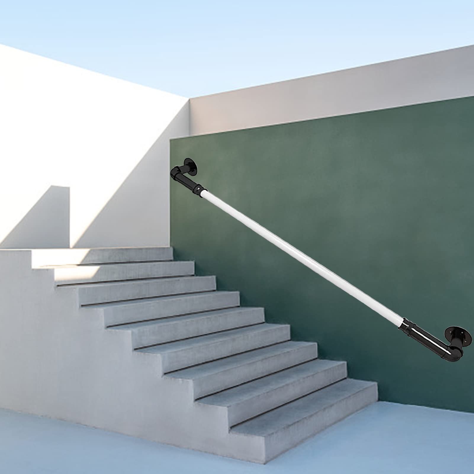 Modern Stairs Handrail - Complete Kit, 3m/3.6m/4m/5.7m Stairway Steps Railing White Metal Wrought Iron Safety Hand Rail Grab Bar Balustrade,4 Feet