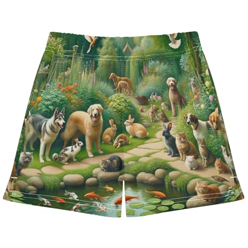 Girls Shorts Woodland Animal Print Green Comfortable Athletic Summer Casual Cute Activewear Kids Teens, X-Small