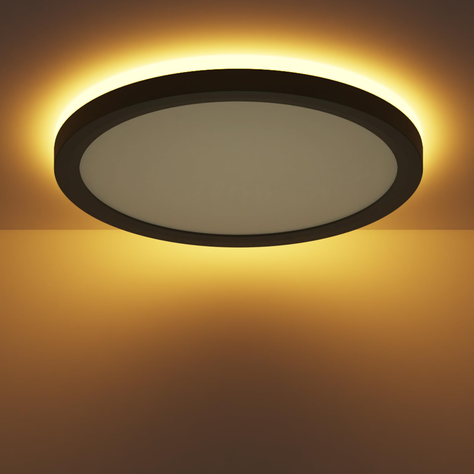 zemty 36W Deckenlampe LED Deckenleuchte Flach Schwarz mit 8W Nachtlicht, 5200LM 2700K/ 3000K/ 4000K/ 5000K/ 6500K Wählbar Rund Schlafzimmer Lampe, Ø48x2.6 cm Led Panel für Wohnzimmer Küche Esszimmer