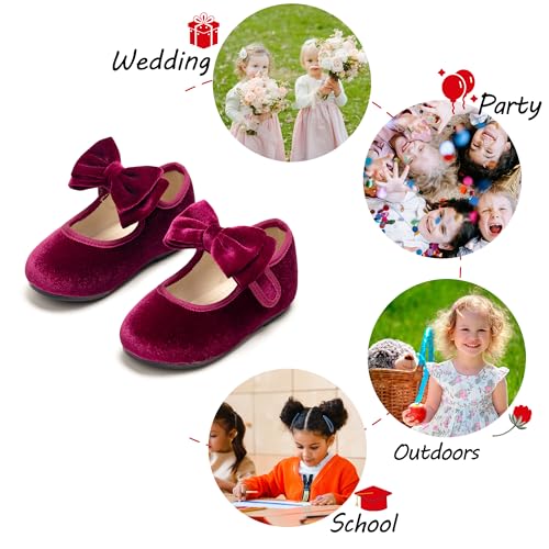 Image of PHIRAMIN Toddler Flower Girl Glitter Dress Shoes Little Girl Ballet Flats Bow Wedding Party