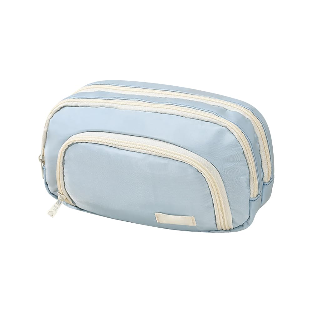 Hugede Blue Large Capacity Pencil Pouch Stationery Pencil Bag Wide Opening Zip Pen Storage Pouch Cute Portable Pencil Organizer Case With 3 Compartments For School Supplies