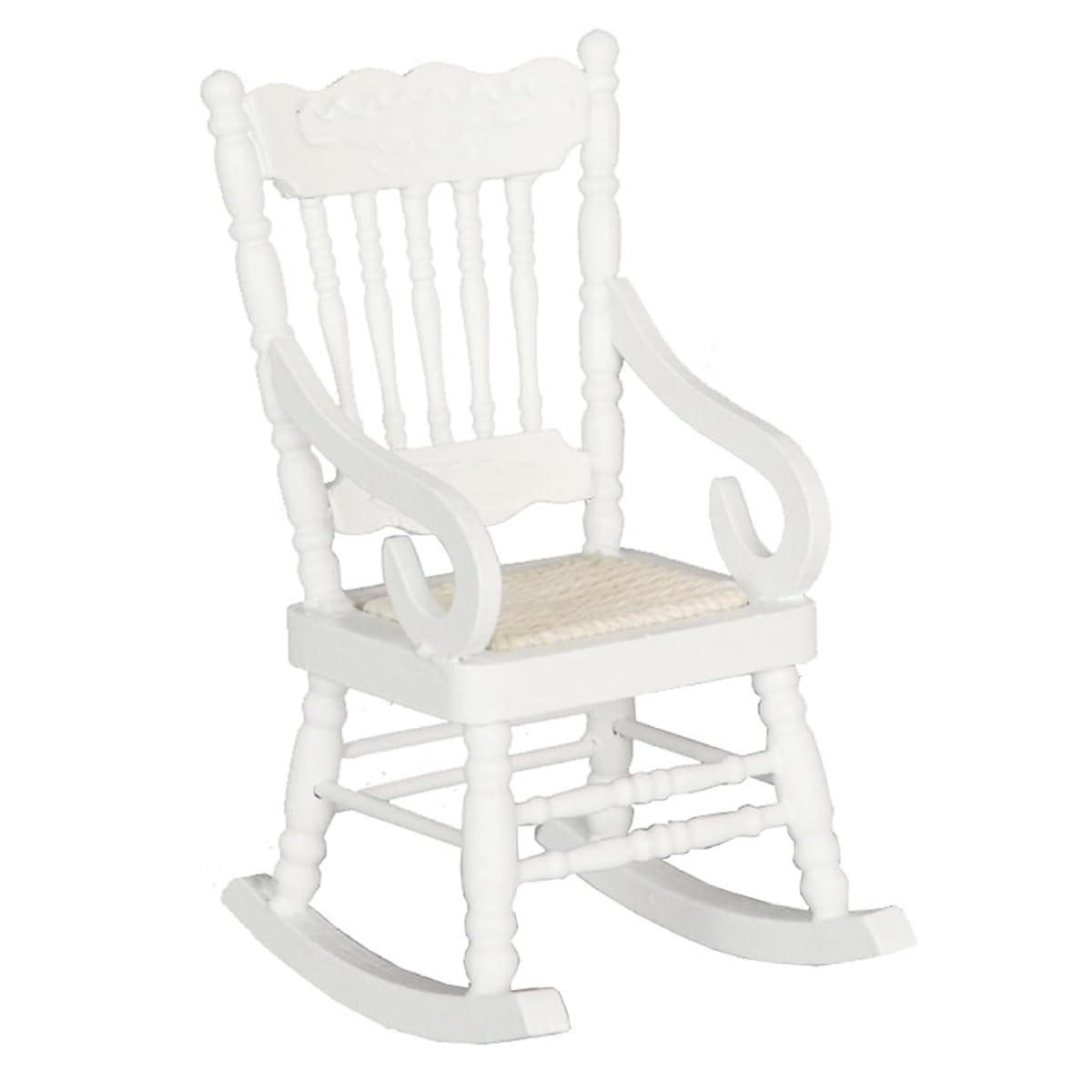 FONGKNOX Simulation Rocking Chair Miniature Furniture Wooden Rocking Chair Outdoor Chair Armchair Mini Chair Ornament Dollhouse Decoration Accessories White - Image 2