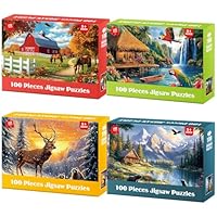 Ciavotie 4 Packs Puzzles for Kids Ages 4-6 6-8 8-10, Farm Rainforest Wild Animals Kids Puzzles, 100 Pieces Jigsaw Puzzle for Seniors Adults Kids Learning Puzzle Toys Gifts for Girls Boys 15x11 inch
