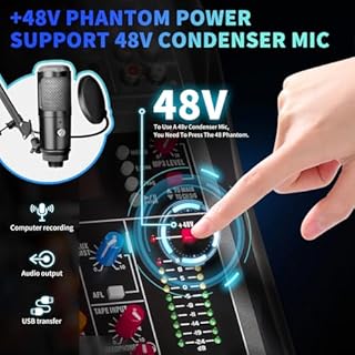 Depusheng Audio Mixer Professional 8 channel,DX8 Sound Board DJ Mixing Console System Interface USB MP3 Input Bluetooth 48V Phantom Power,Black, USB Audio Mixer for PC,for Studio Karaoke Live Music