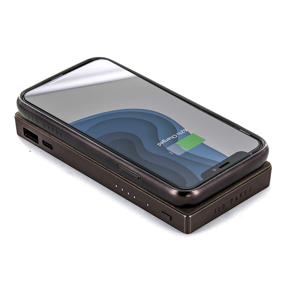 Ted Baker Real Leather Power Bank Connected Wireless Charger, Universal Portable Wireless Charger with Fast Charge Capability Comes with USB-C Charging Cable